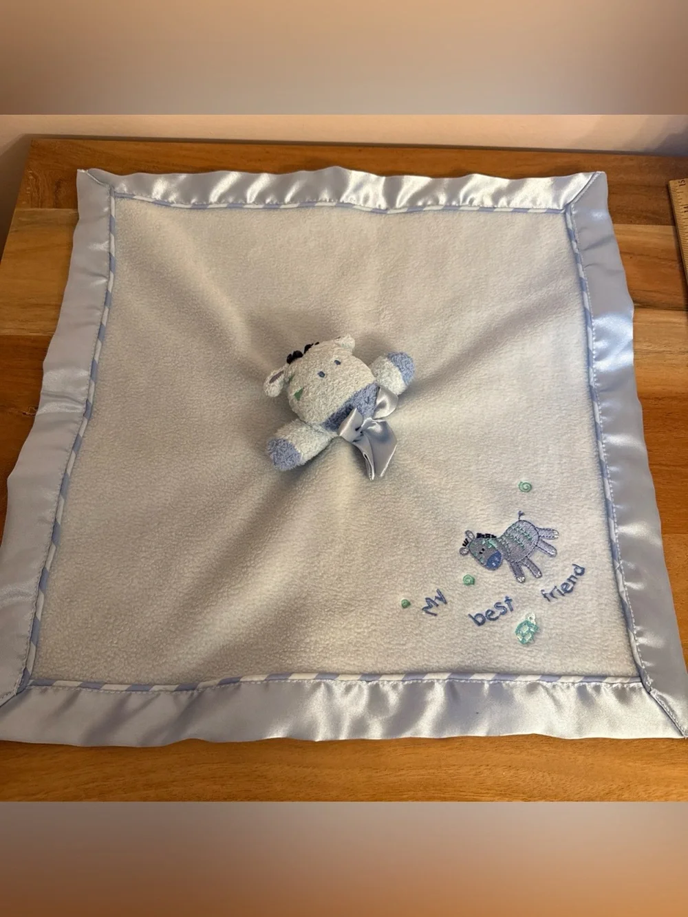 Carters Blue Zebra Lovey Giraffe Child of Mine Blanket Rattle Satin BEST FRIEND
